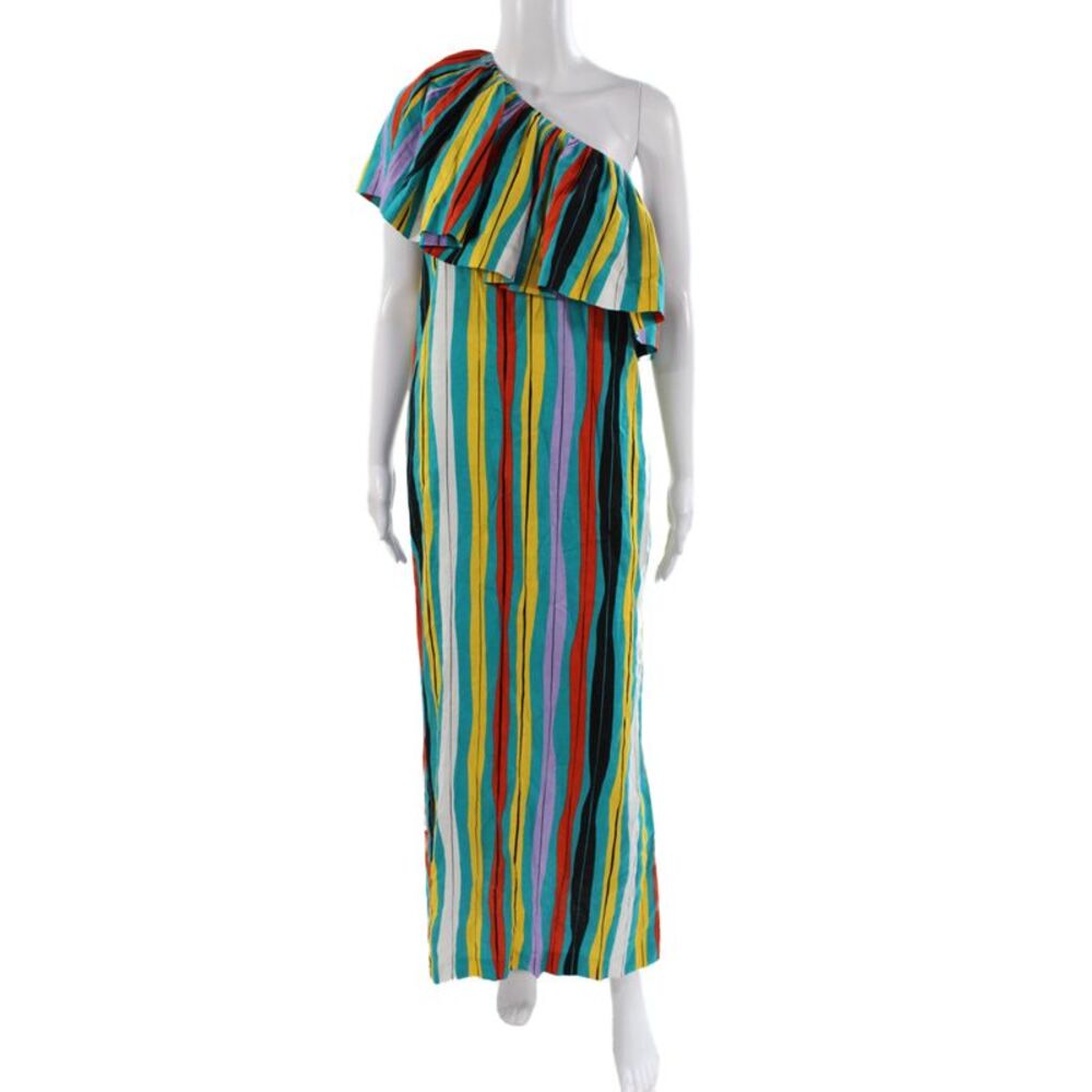 Diane Von Furstenberg Womens Striped One Shoulder Maxi Dress Multicolor Size M